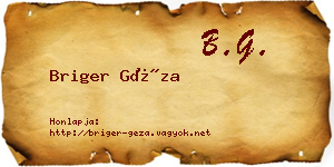 Briger Géza névjegykártya